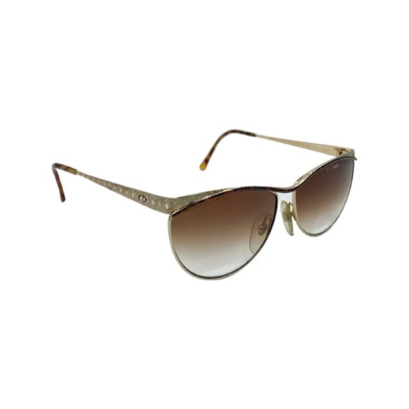 Rare 80\'s Cat Eye CHRISTIAN DIOR Sunglasses Eyewear Gold Metal Frames Brown Lens